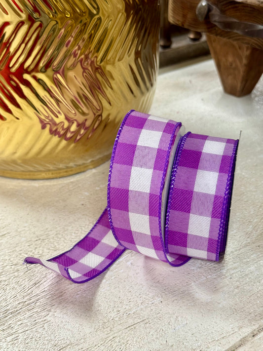 1.5 Inch By 10 Yard Purple And White Celine Check Plaid Ribbon