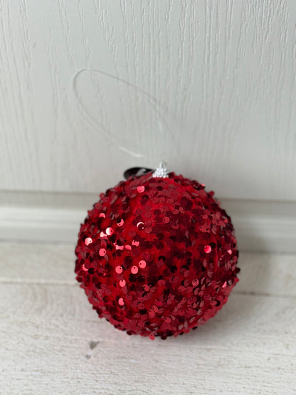 4.75 Inch Red Fabulous Fur Sequin Ball Ornament