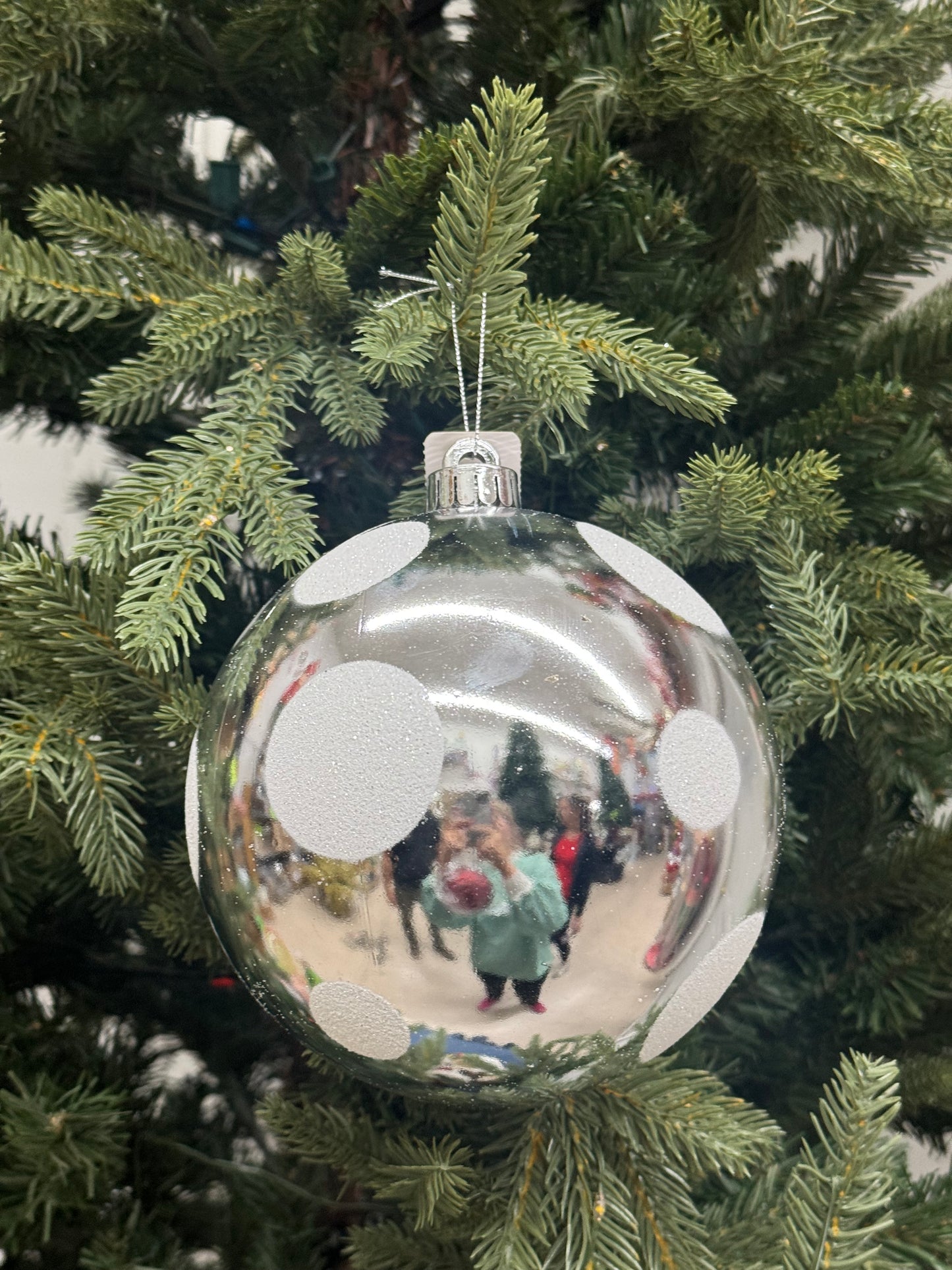 6 Inch Silver And White Large Polka Dot Ornament Ball