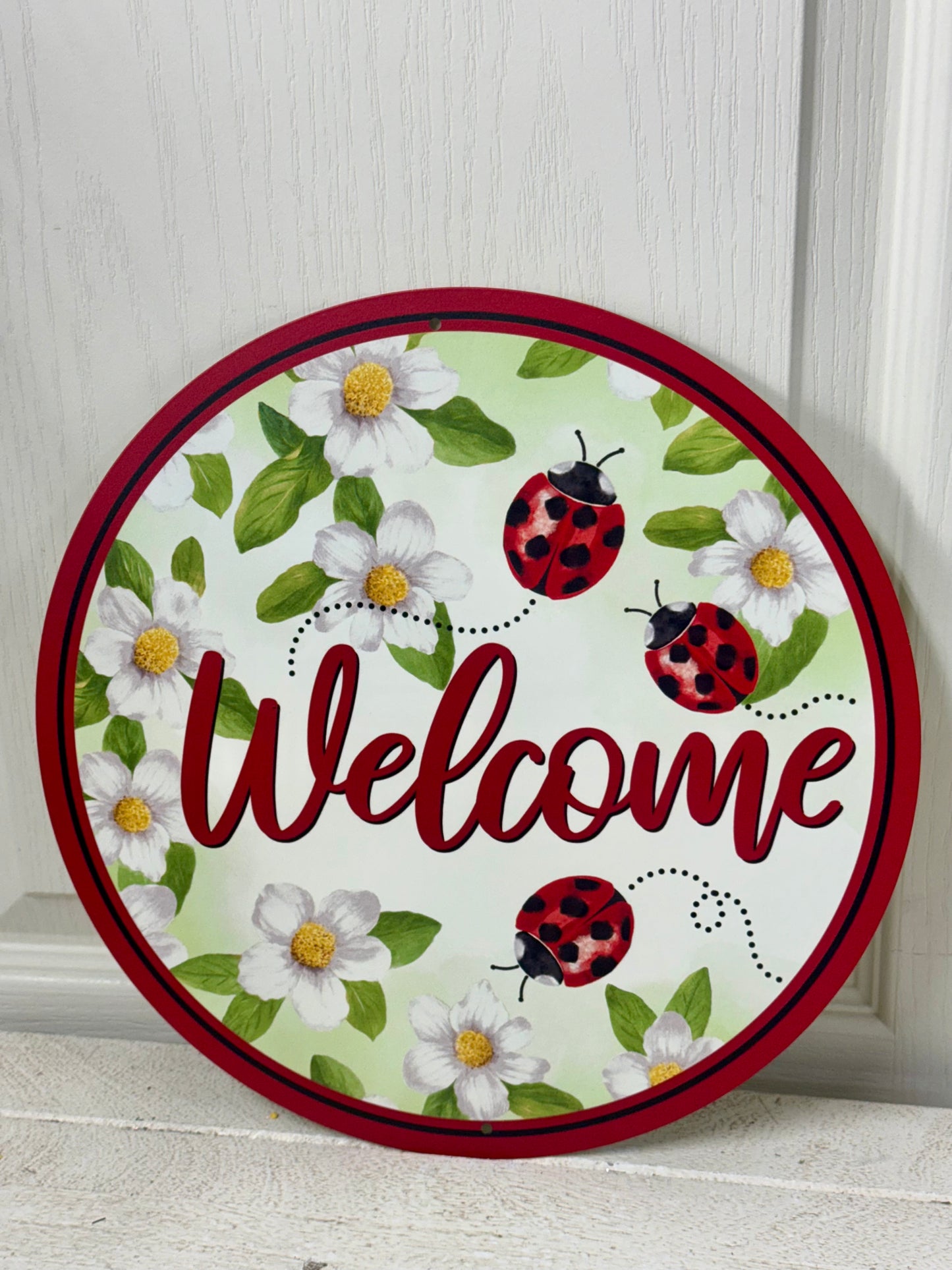 12 Inch Welcome Ladybug Metal Sign