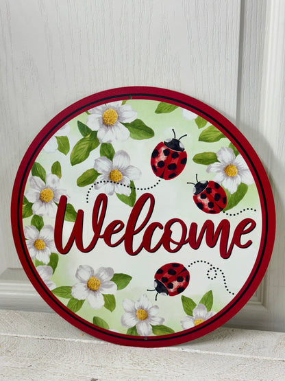 12 Inch Welcome Ladybug Metal Sign