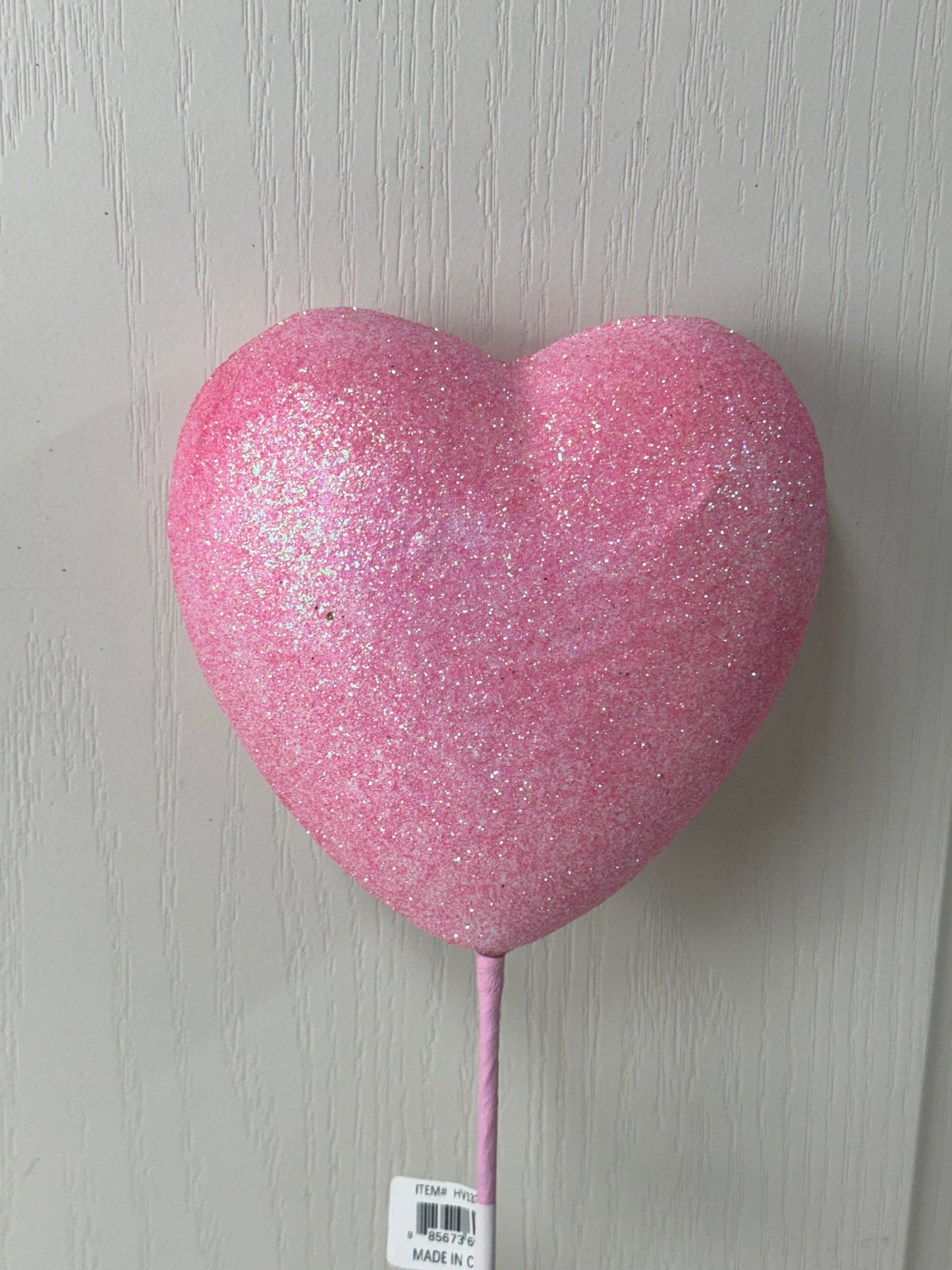 20 Inch Pink Glittered Heart Pick