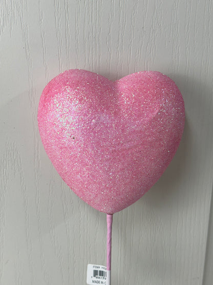 20 Inch Pink Glittered Heart Pick