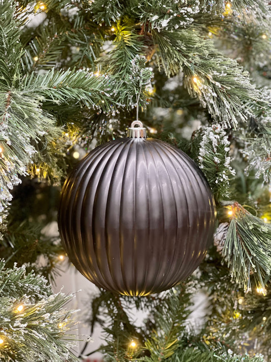 8 Inch Matte Black Vertical Striped Ornament Ball