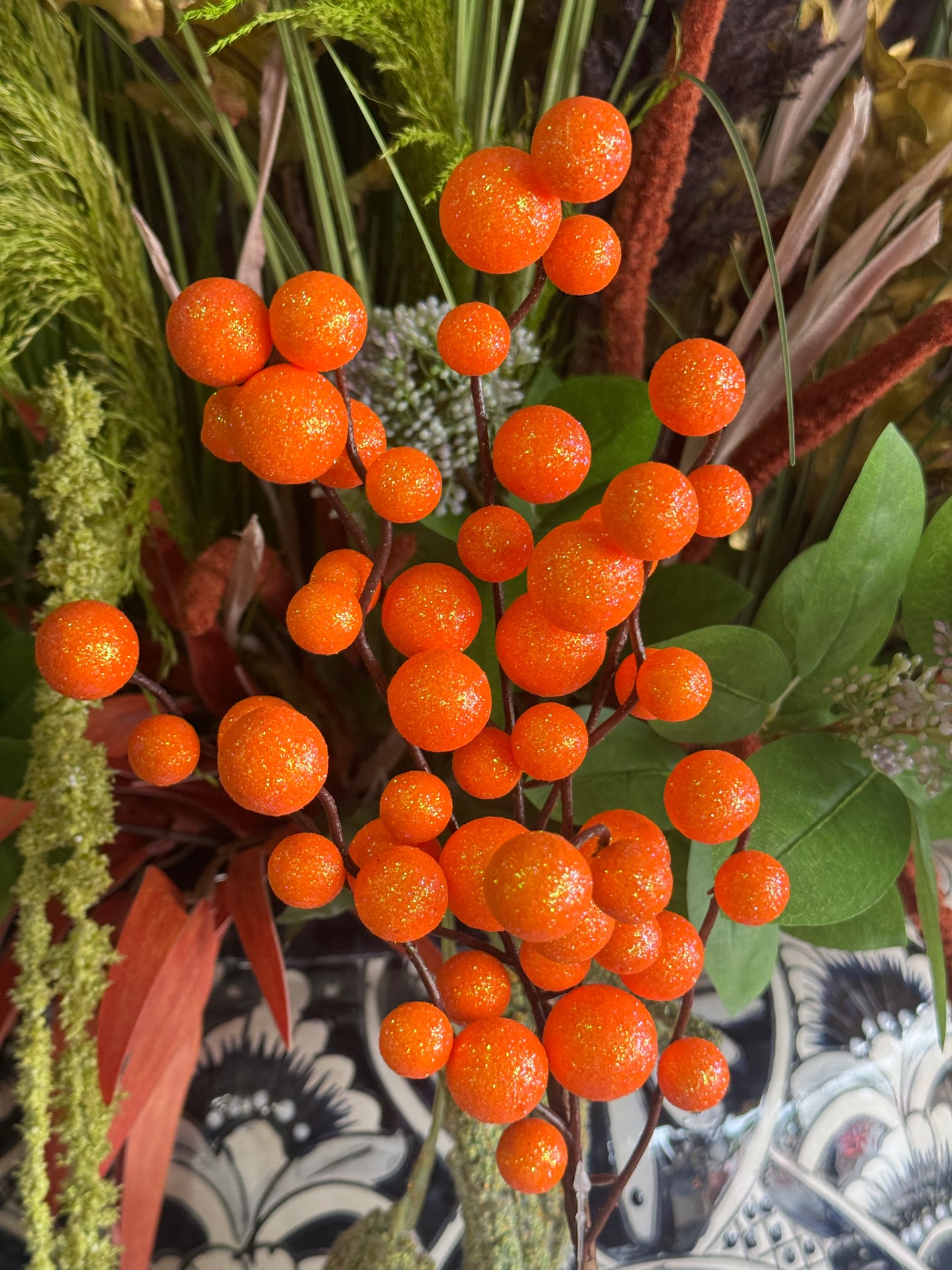 17 Inch Orange Glitter Ball Spray