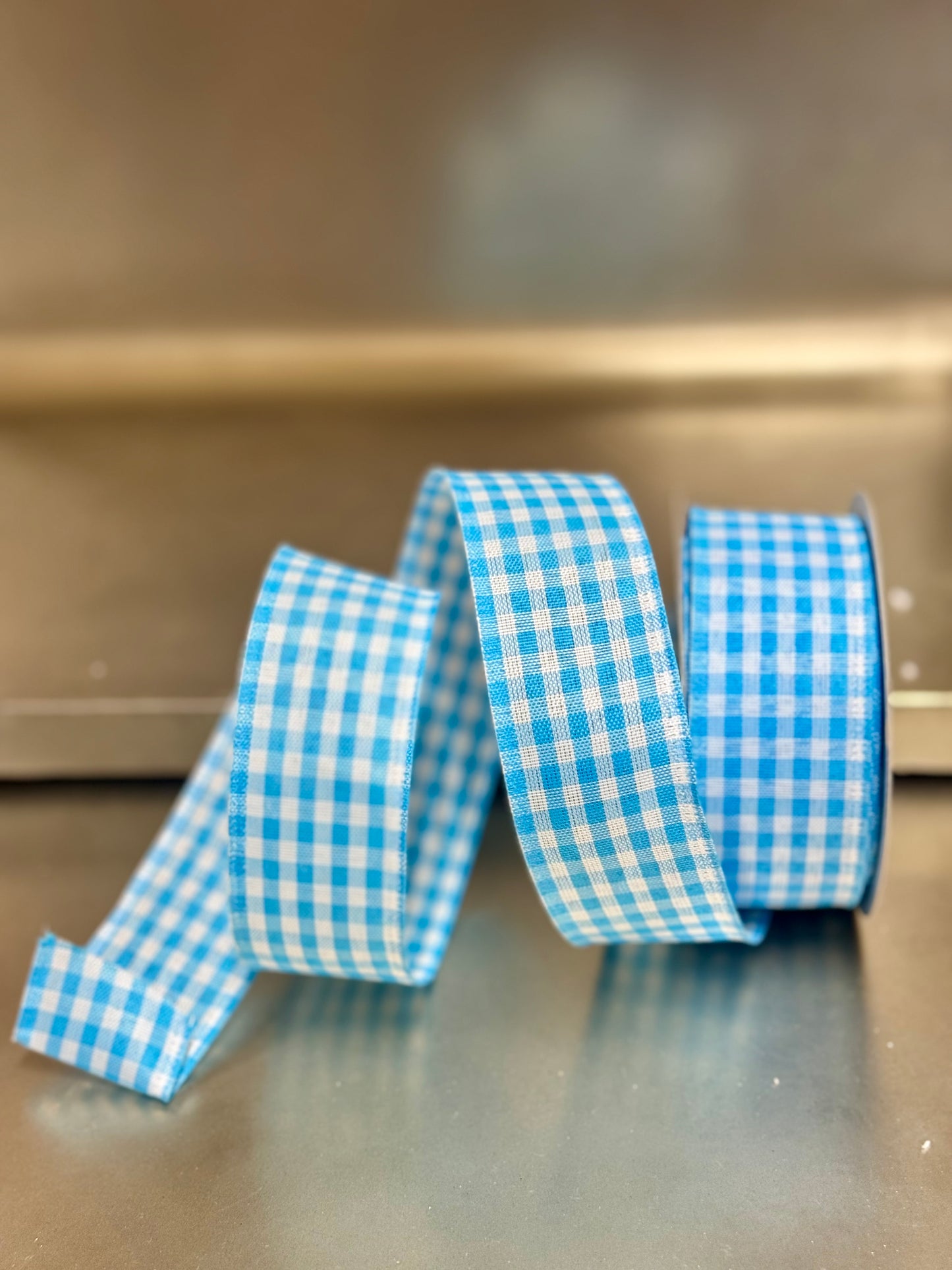 1.5 Inch By 10 Yard Blue And White Gingham Ribbon