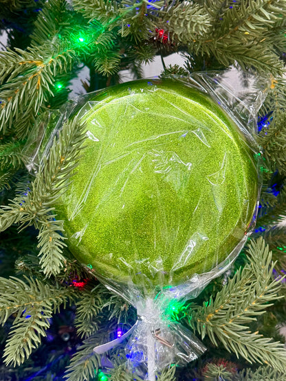 6 Inch Lime Green Glitter Lollipop With Stick