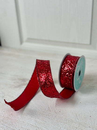 1.5 Inch By 10 Yard Red Large Glitter Ribbon