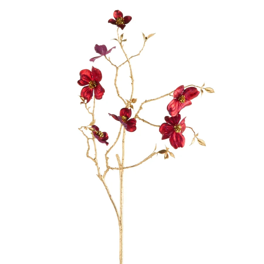 35 Inch Red Metallic Dogwood Spray