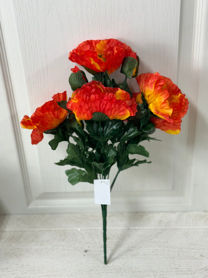 17 Inch Orange Poppy Floral Bush