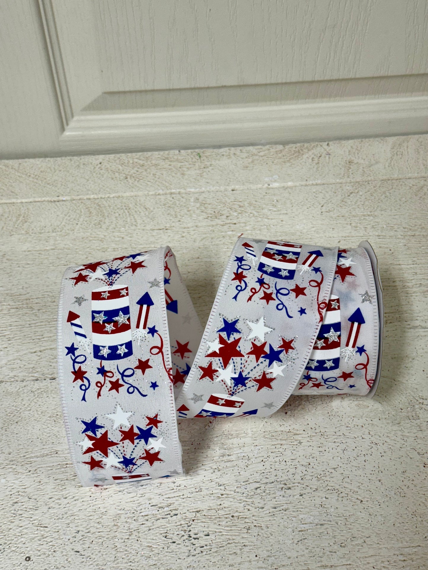 2.5 Inch By 10 Yard Firecrackers And Stars Ribbon