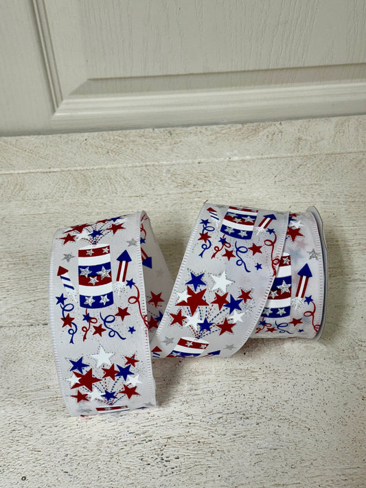 2.5 Inch By 10 Yard Firecrackers And Stars Ribbon