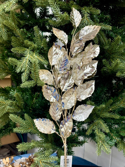 31 Inch Champagne Glitter Iced Birch Leaf Spray