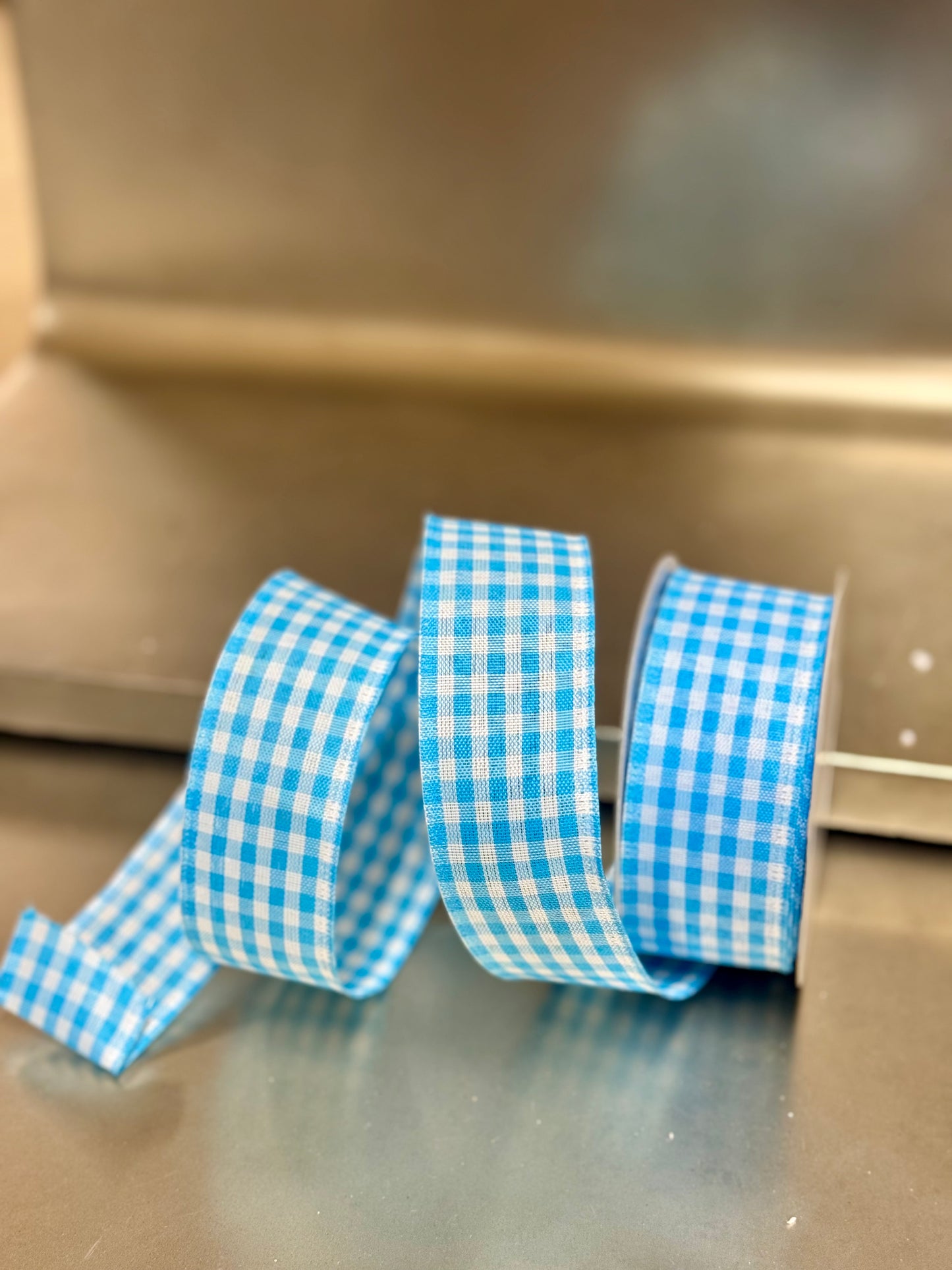 1.5 Inch By 10 Yard Blue And White Gingham Ribbon