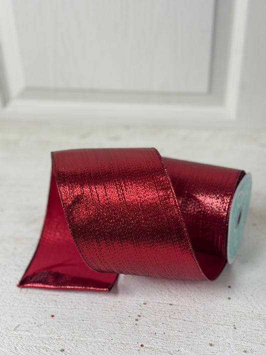 4 Inch By 10 Yard Red Metallic Ribbon