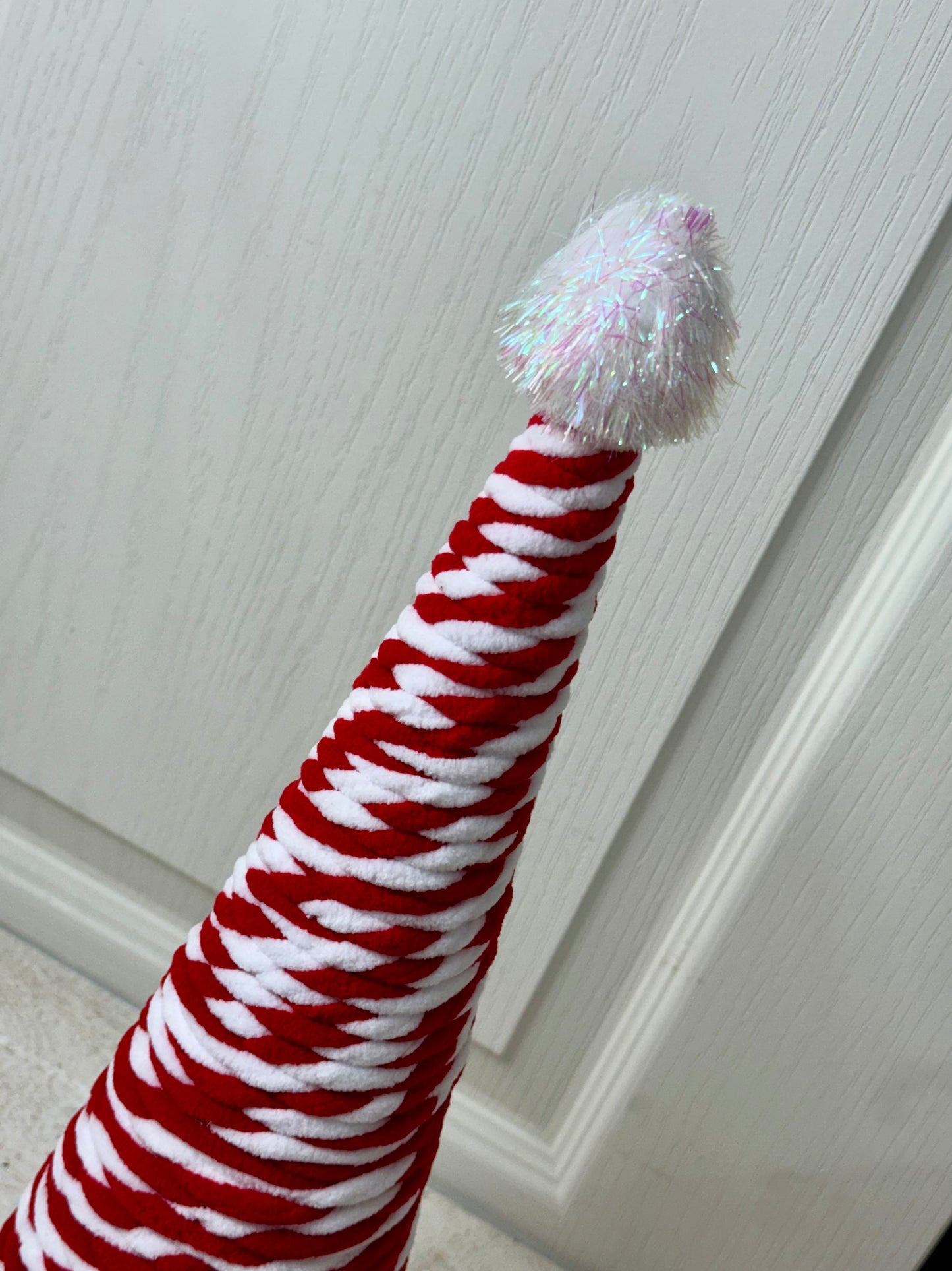 15 Inch Red And White Twisted Yarn Cone Tree
