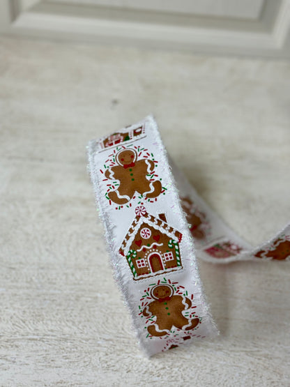 2.5 Inch By 10 Yard Gingerbread Ribbon With White Drift Edging