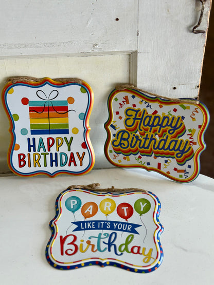 Embossed Happy Birthday Metal Signs Three Styles