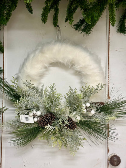 24 Inch Fur Pinecone And Berry Greenery Wreath