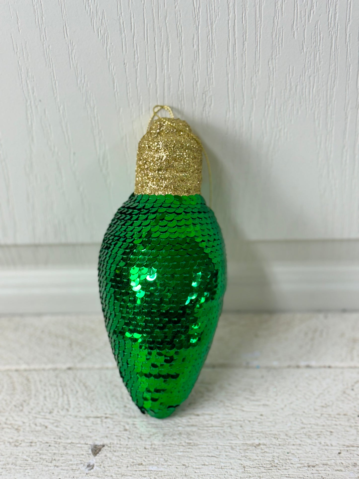 7 Inch Green Snazzy Sequin Light Bulb Ornament