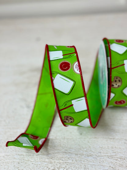 1.5 Inch By 10 Yard Green And Red Milk And Cookies Ribbon