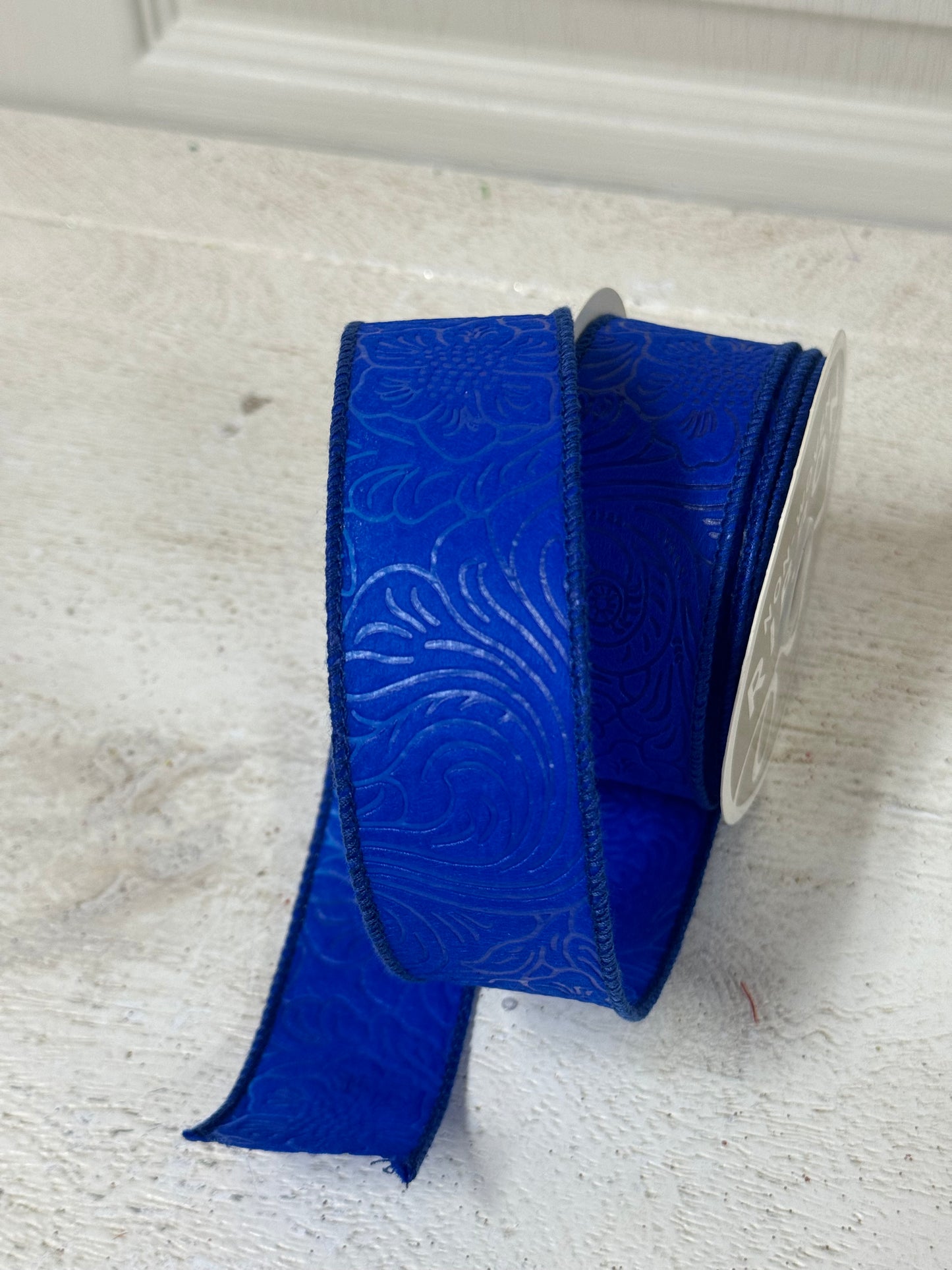 1.5 Inch By 10 Yard Royal Blue Floral Leaves Ribbon