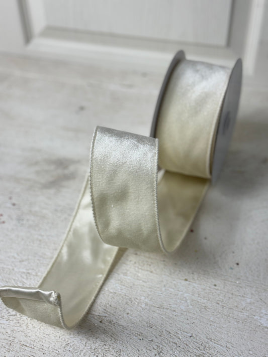 2.5 Inch By 10 Yard Cream Velvet Ribbon With Satin Backing