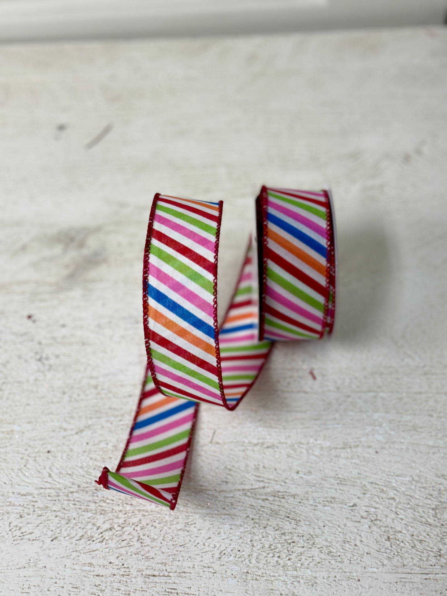 1.5 Inch By 10 Yard Mulitcolor Diagonal Striped Ribbon