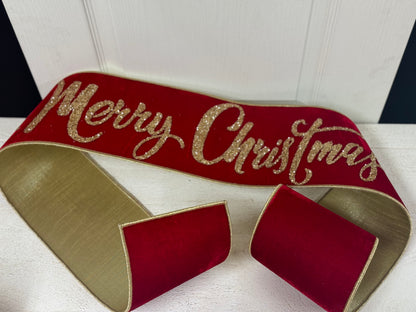 6 Inch By 70 Inch Gold And Red Merry Christmas Banner