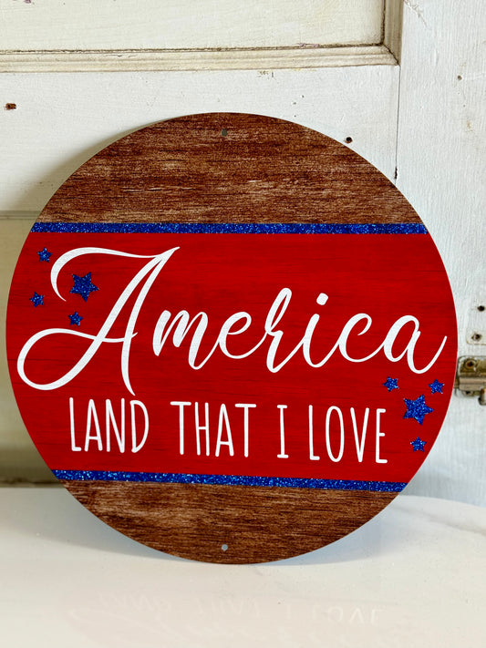 12 Inch America Land I Love Glitter Metal Sign