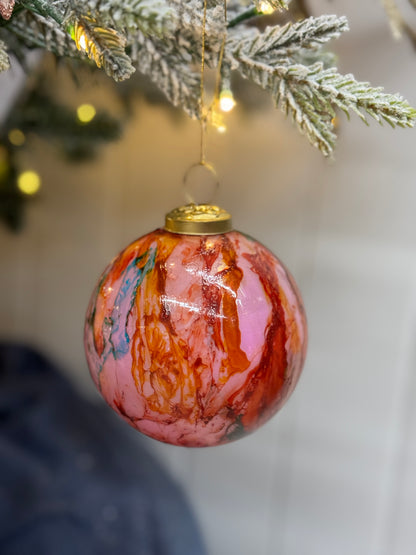 4 Inch Multicolor Watercolor Glass Ornament Ball