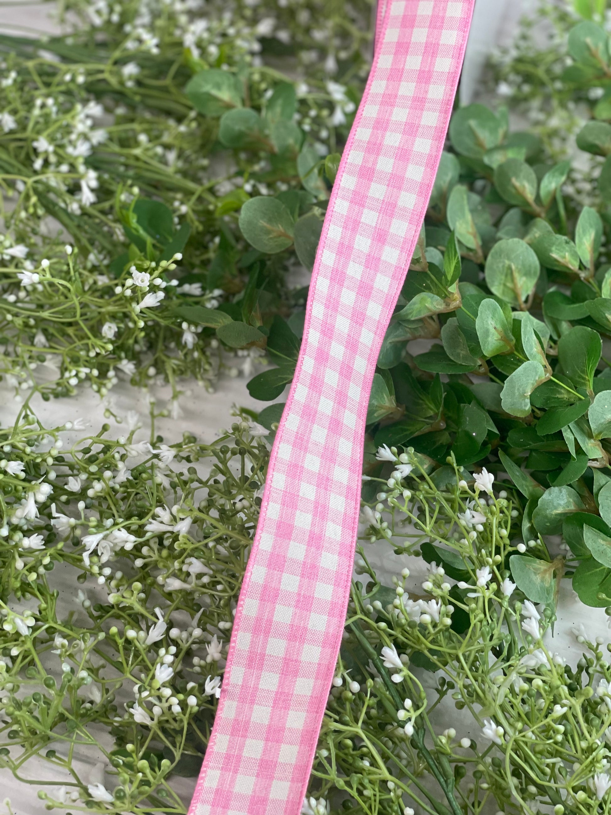1.5 Woven Gingham Check Ribbon: Light Pink & Cream (50 Yards)