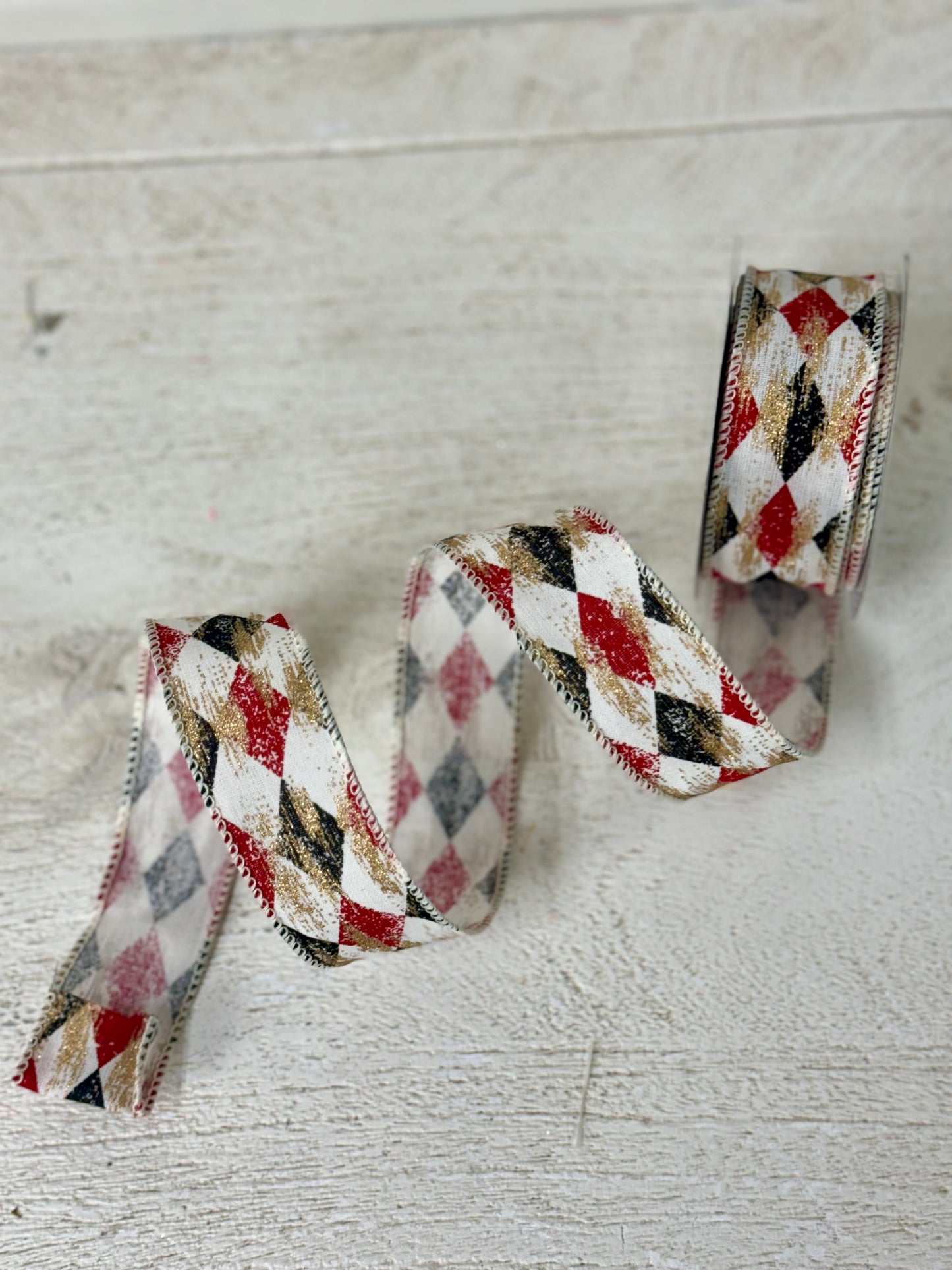 1.5 Inch By 10 Yard Red And Black Harlequin Check Ribbon