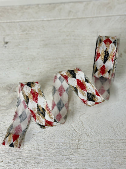 1.5 Inch By 10 Yard Red And Black Harlequin Check Ribbon