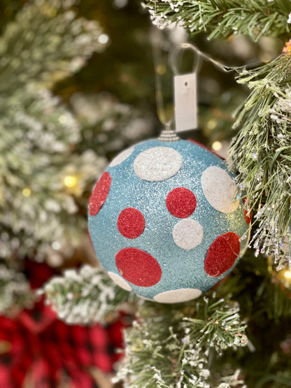 4.75 Inch Red White And Blue Polka Dot Ornament Ball