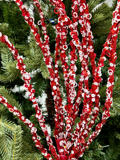 29 Inch Red And White Sequin Curly Spray