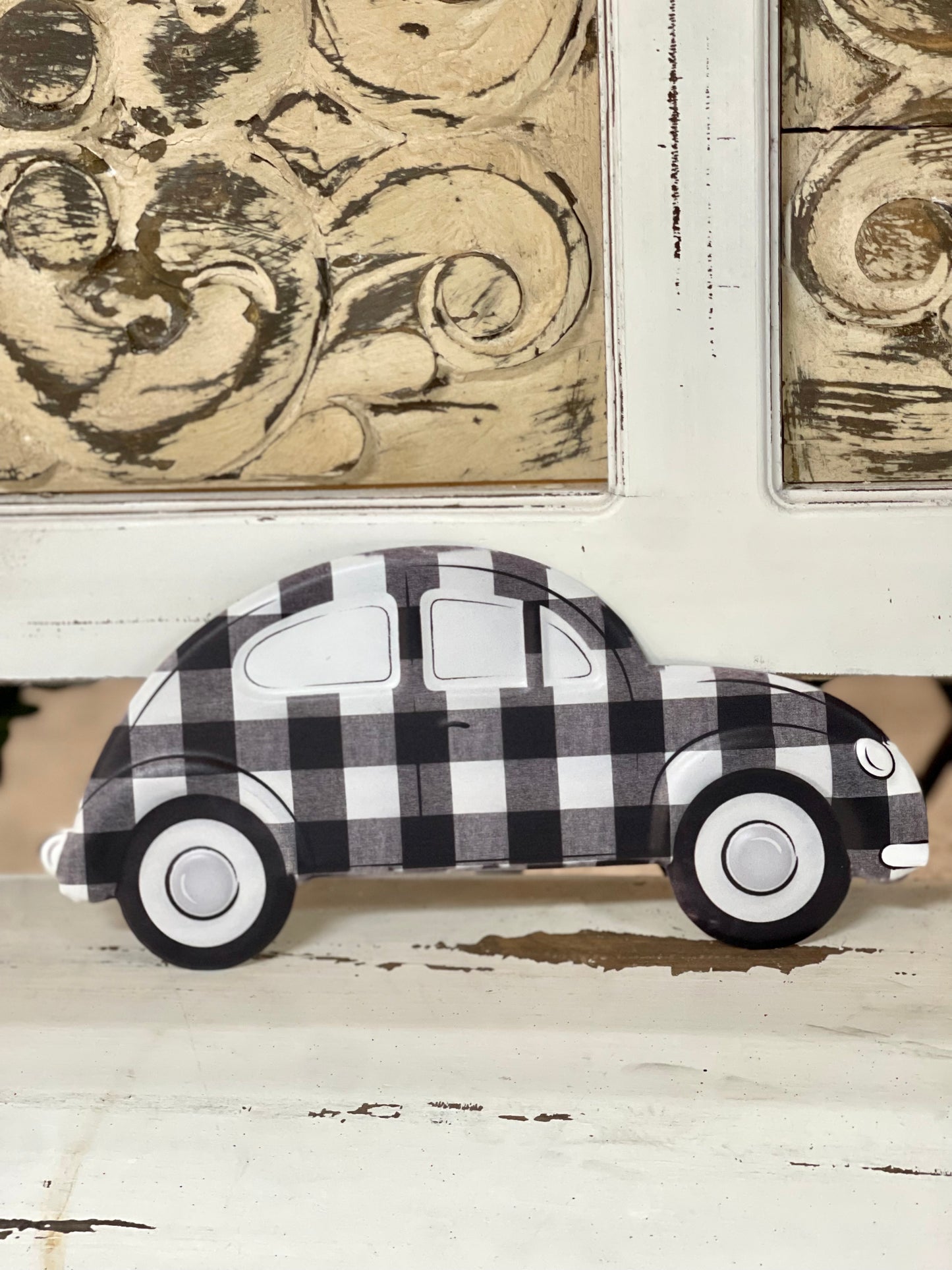 Embossed Black And White Checked Vintage Bug