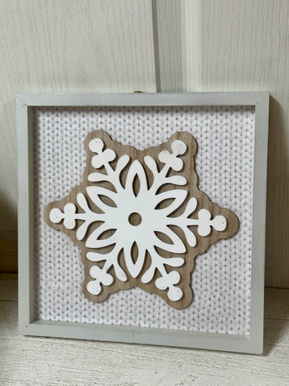 10 Inch Wooden White And Cream Snowflake Sign