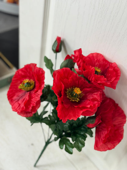 17 Inch Red Poppy Floral Bush