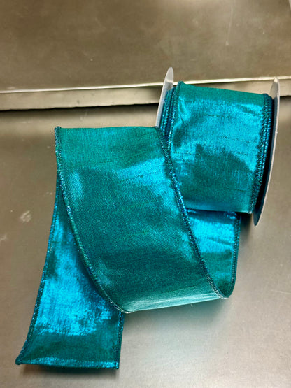 2.5 Inch By 10 Yard Turquoise Metallic Dupioni Ribbon