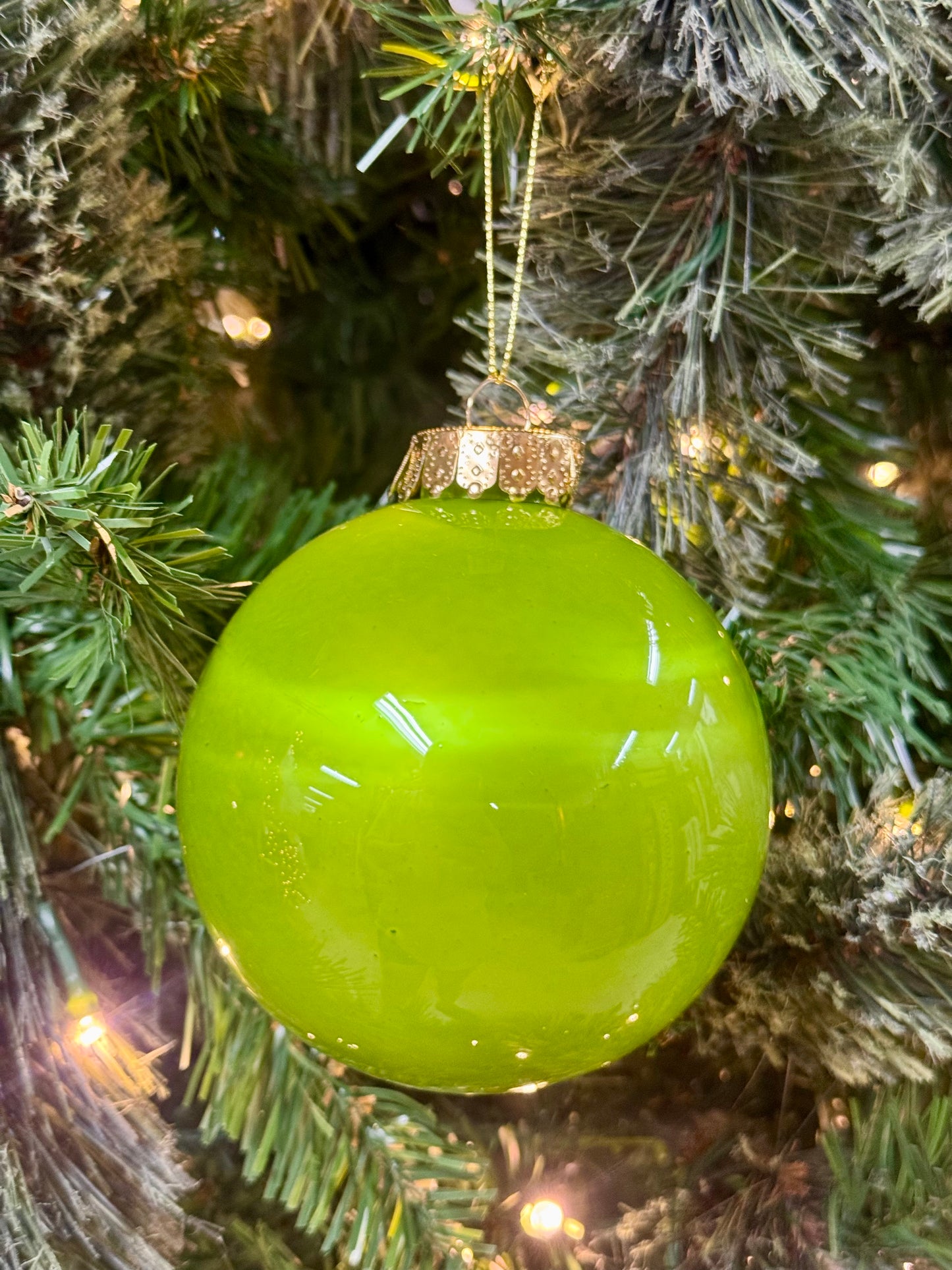 4 Inch Lime Green Lacquer Glass Look Ornament Ball