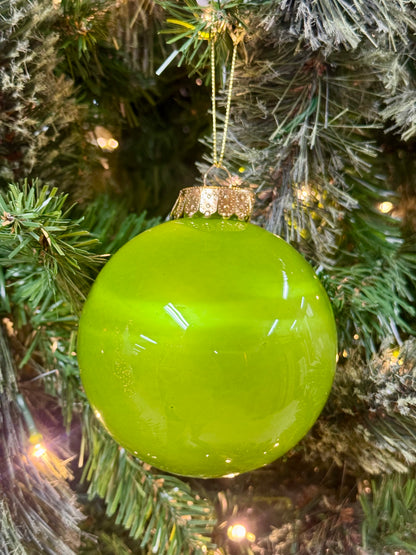 4 Inch Lime Green Lacquer Glass Look Ornament Ball