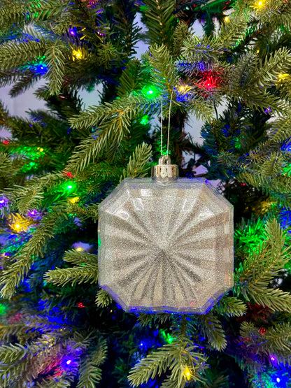 4.75 Inch Silver Glitter Octagon Ornament