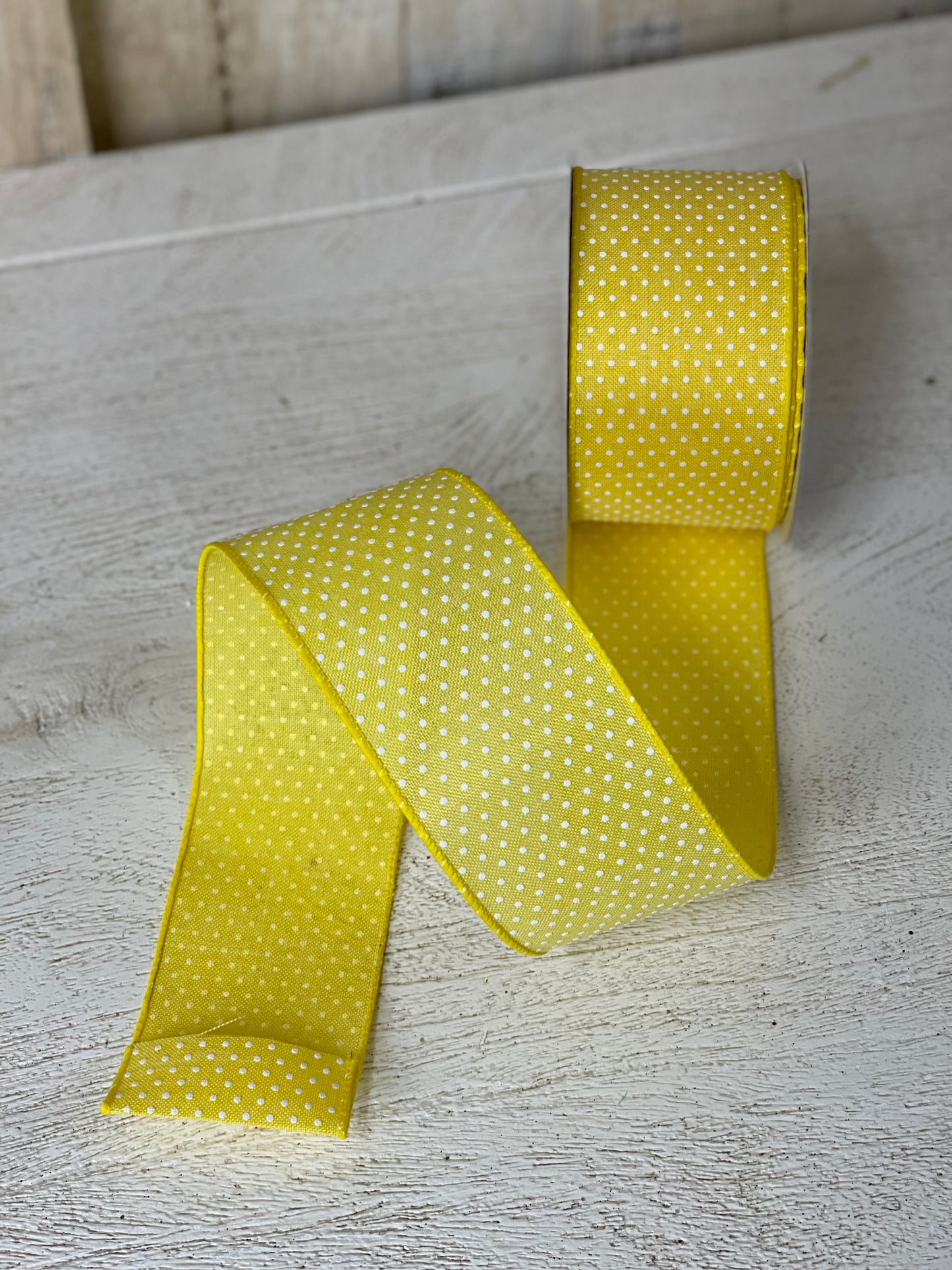 2.5 Inch By 10 Yard Yellow Base With White Microdots Ribbon