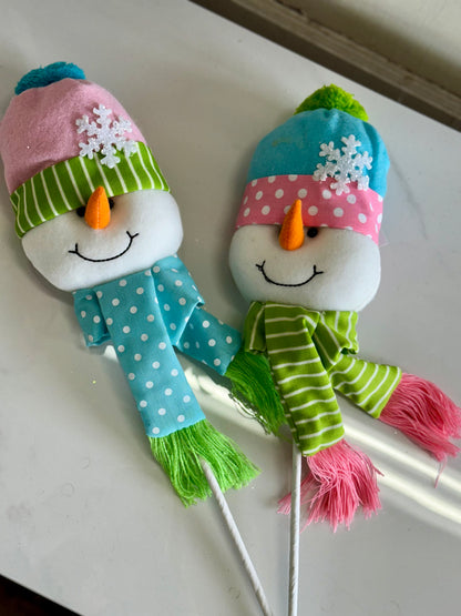 Pink And Green Plush Snowman Head Pick Two Styles