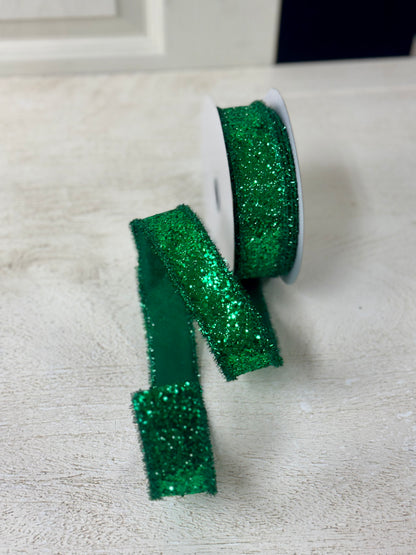 1.5 Inch By 10 Yard Emerald Green Large Glitter With Drift Edges Ribbon