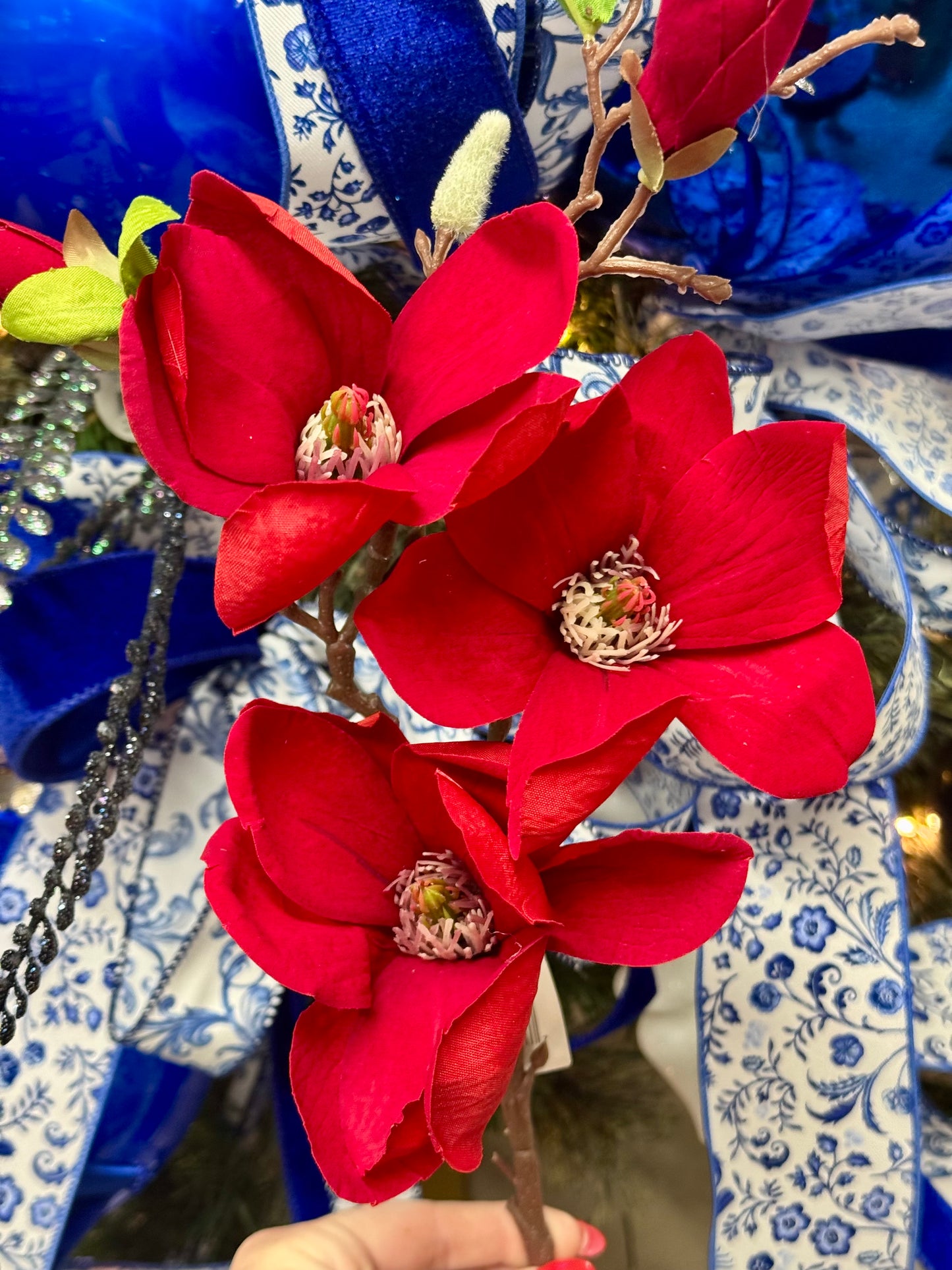 24 Inch Red Magnolia Velvet Spray