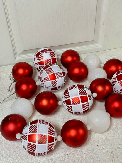 6 Foot Red And White Check Ball Garland