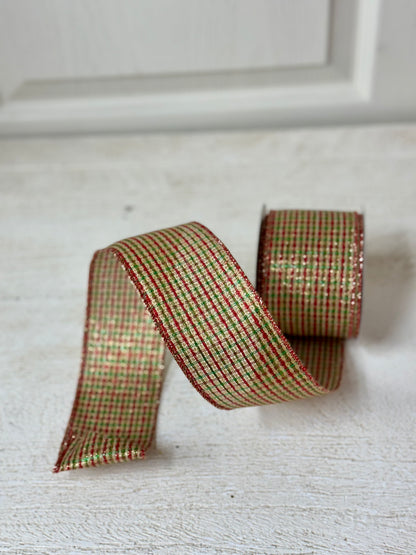 2.5 Inch By 10 Yard Red Green And Gold Woven Metallic Stripes Ribbon