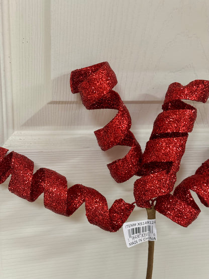 11 Inch Red Glitter Curly Pick